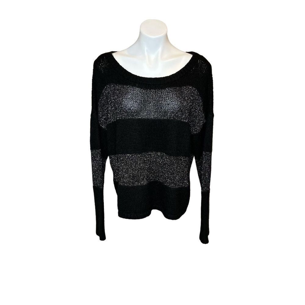 Loft black and metallic silver striped wool blend sweater size XL